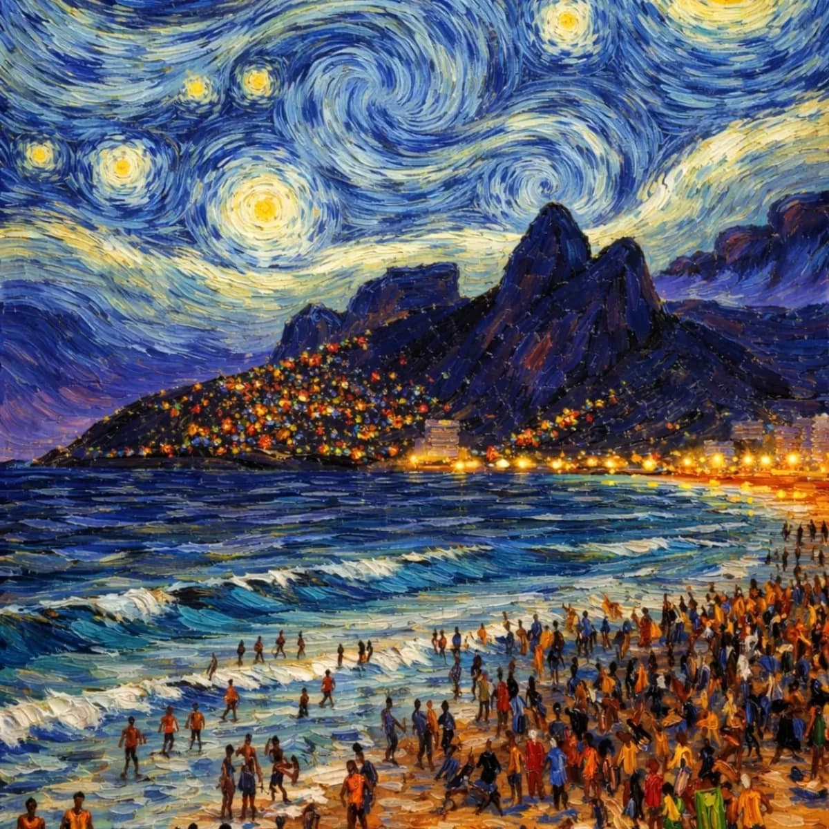 Noite estrelada sobre a praia